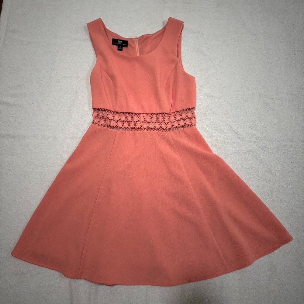 I.N. San Francisco | Coral Mini Dress with Flower Waist Cut-outs | Size: 5